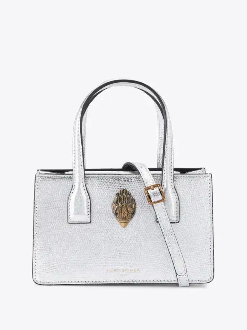 NWT SILVER KURT GEIGER LONDON MINI BOND TOP HANDLE BAG